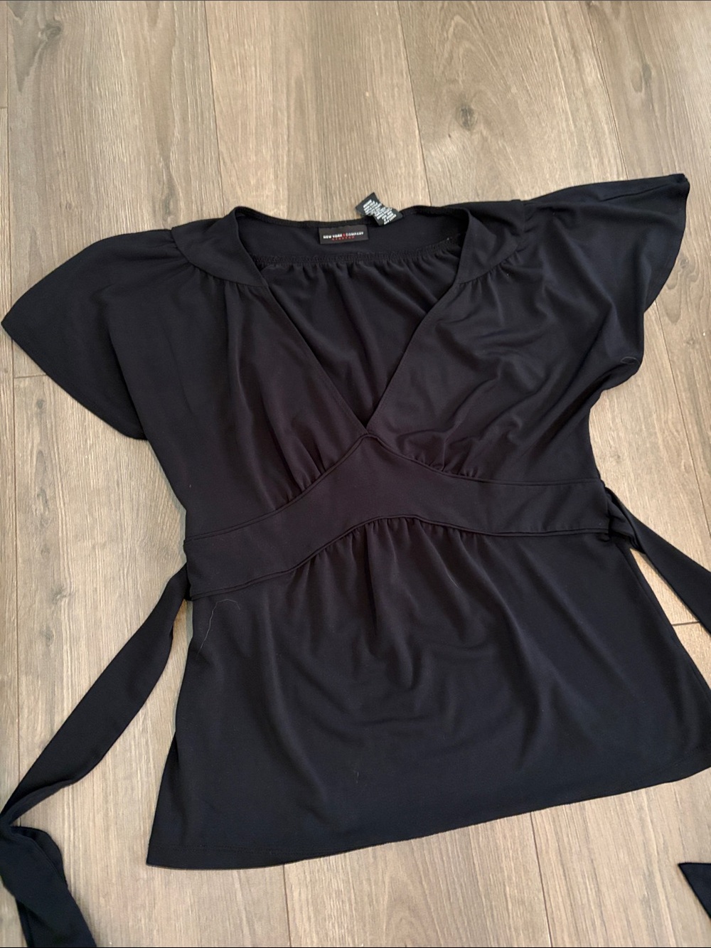 New York & Company Black Wrap Blouse with Side Ties